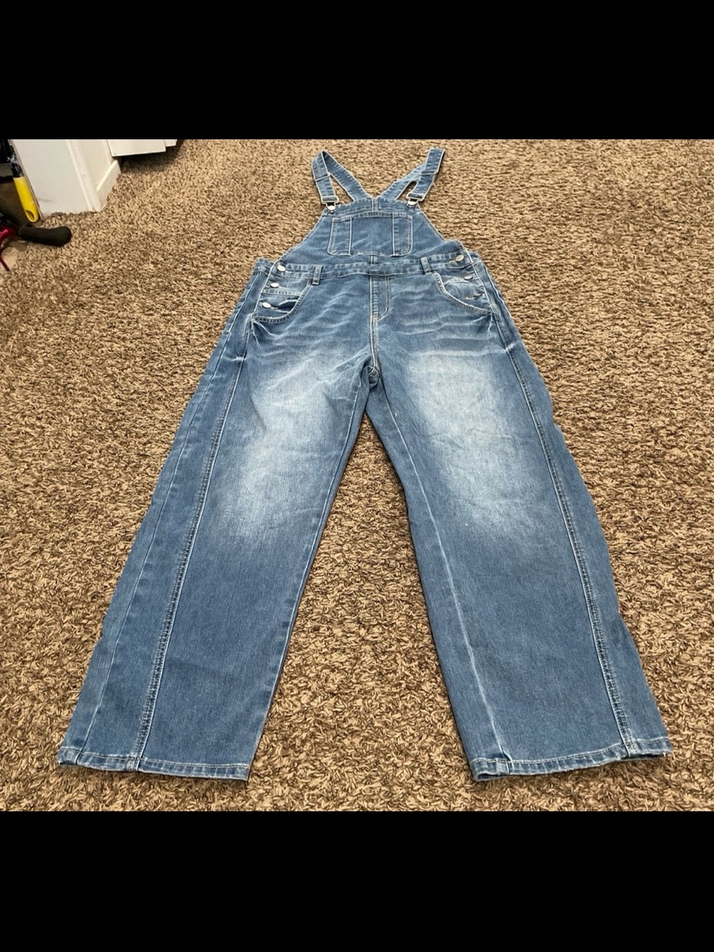 Flamingals NWOT barrel denim overalls size large